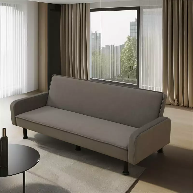 Brown Flannel Living Room Sofa Bed Metal Legs Comfortable Upholstered Couch Star Home Living