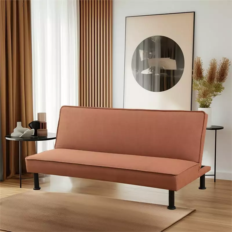 Light Brown Flannel Living Room Sofa Bed Metal Legs Comfortable Upholstered Couch Star Home Living