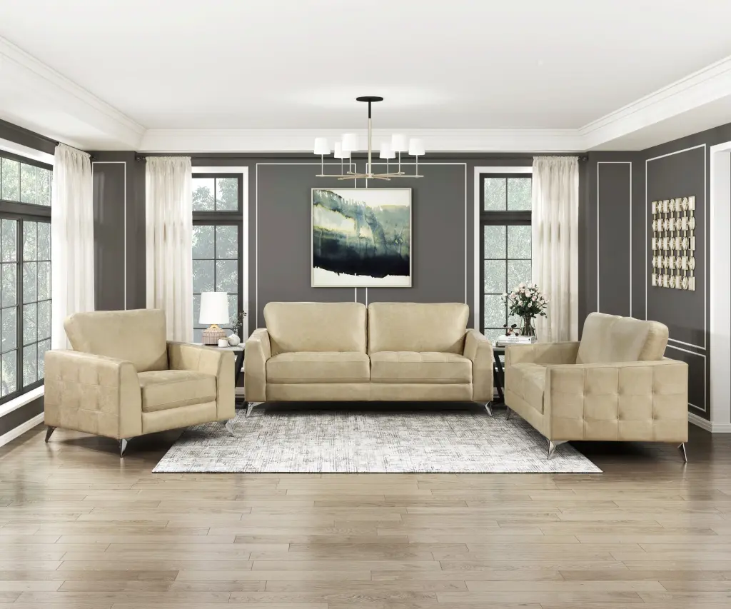 Elegant Modern Style 3Pc Sofa Set Sand Hued Sleek Microfiber Upholstery kanepe