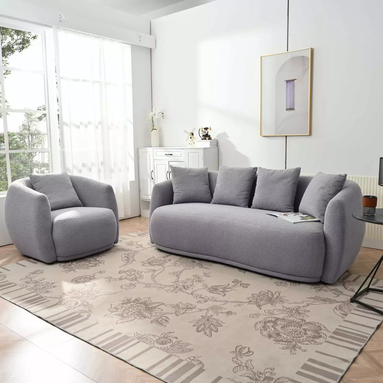 Miekor Furniture Upholstered Sofa Set 5 Pillows - Modern Arm Chair Living Room