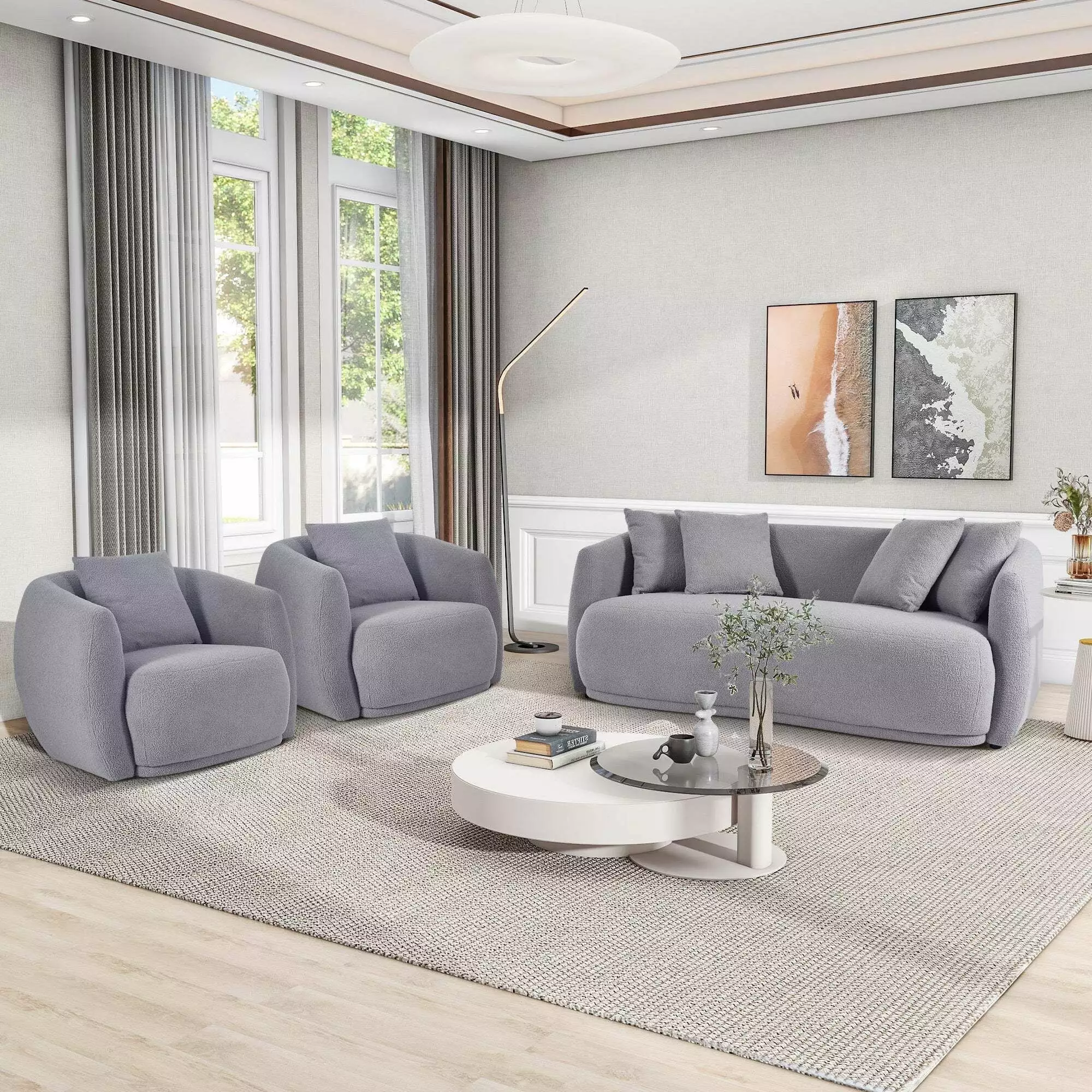 U_Style Upholstered Sofa Set Modern Arm Chair Living Room and Bedroom 5 Pillows U Style
