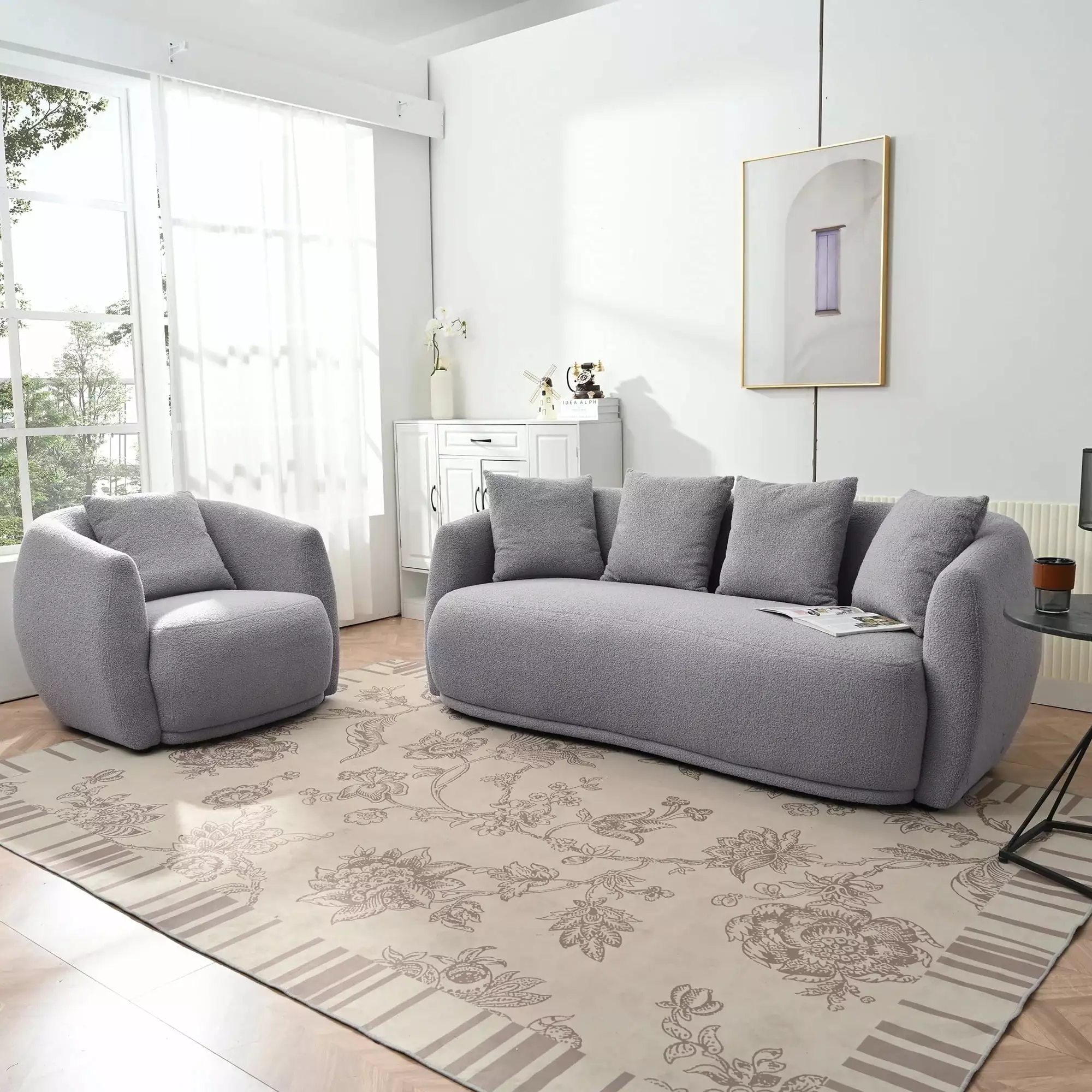 U_Style Upholstered Sofa Set 5 Pillows Modern Arm Chair Living Room and Bedroom U Style