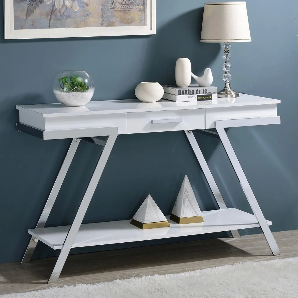 Contemporary White High Gloss Sofa Table Chrome Frame kanepe