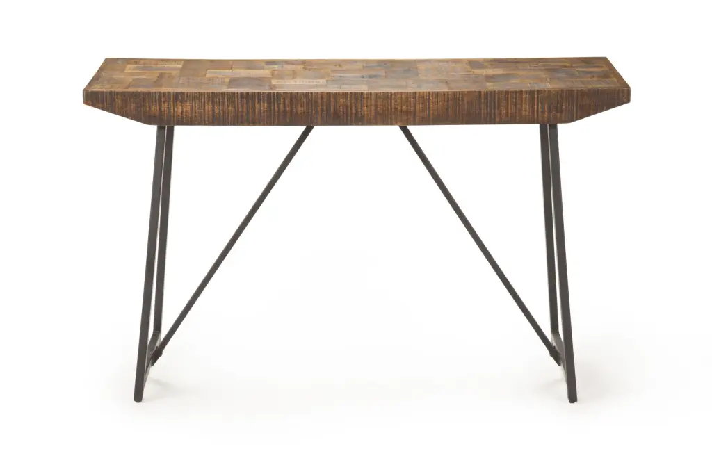 Walden Parquet Sofa Table Brown Iron Accent Table Living Room steve silver furniture