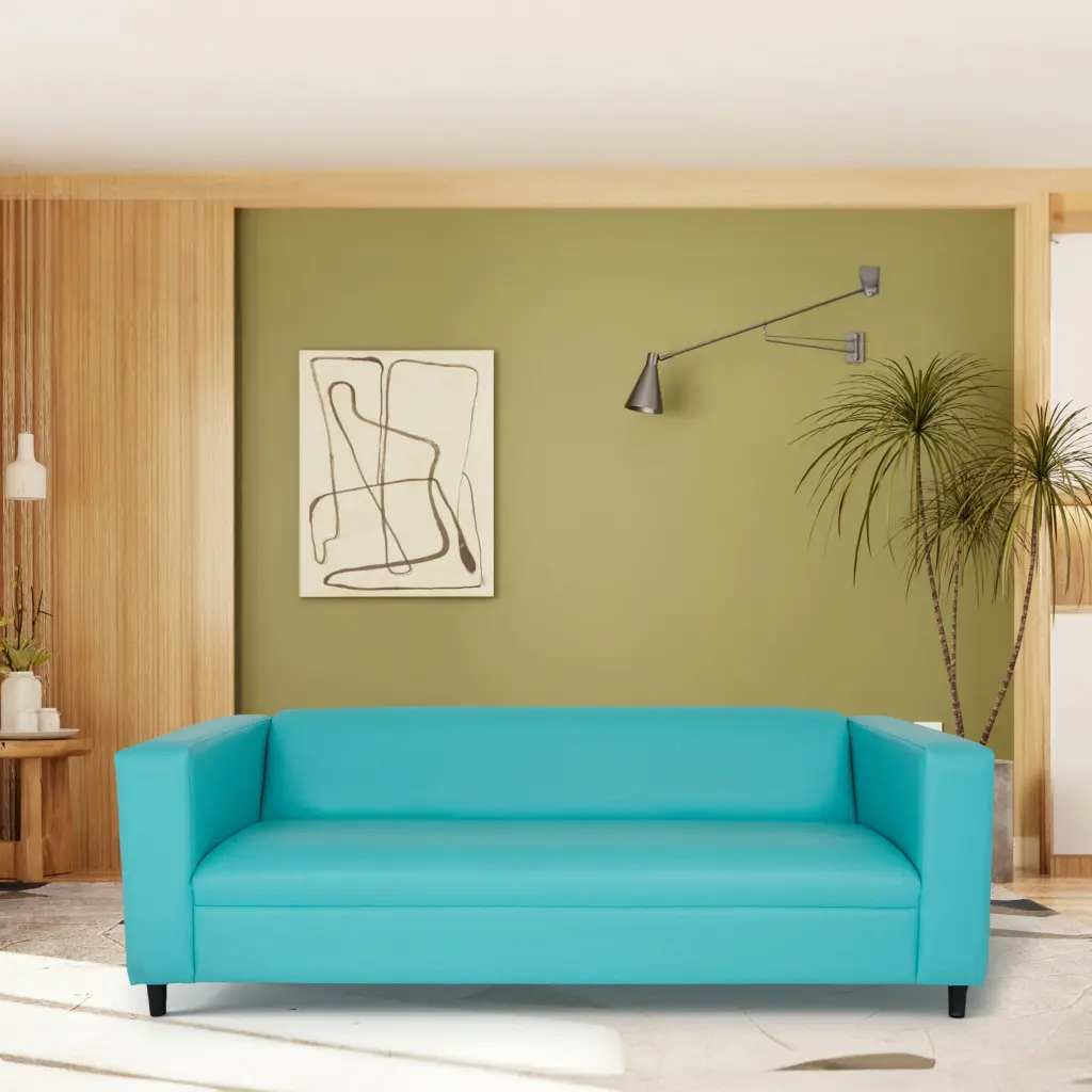 Teal Faux Leather Sofa Modern 3 Seater Couches Living Room american-made seating