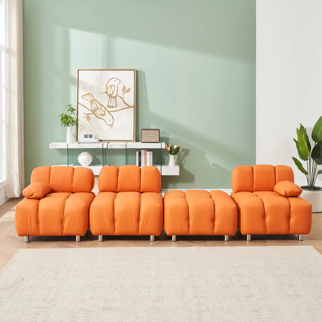 123 Orange Polyester Blend 3 Seat Sofa Living Room Comfort fan chen furniture