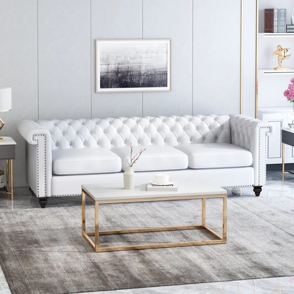 White PU 3 Seater Sofa Living Room nh-inmax