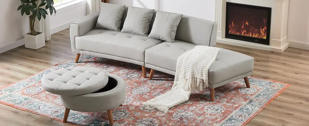 107 Inch Contemporary Sofa Couch Round Storage Ottoman rnb