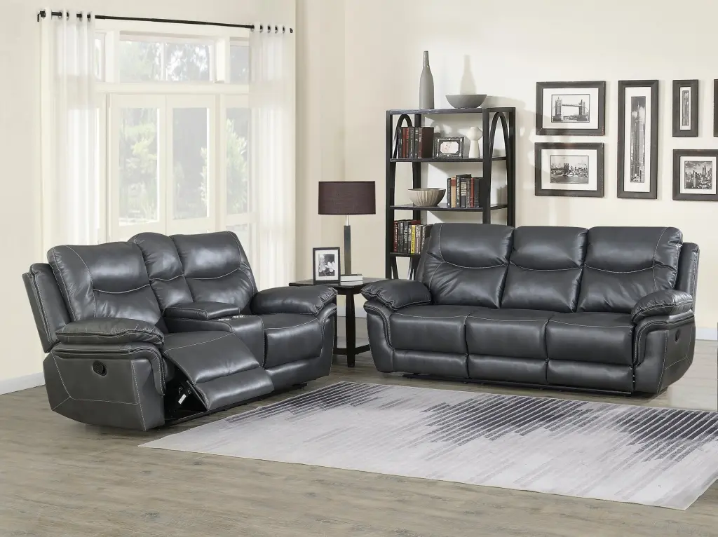 Isabella Sofa and Loveseat Set Gray Dark Gray Faux Leather 5 Seat steve silver furniture