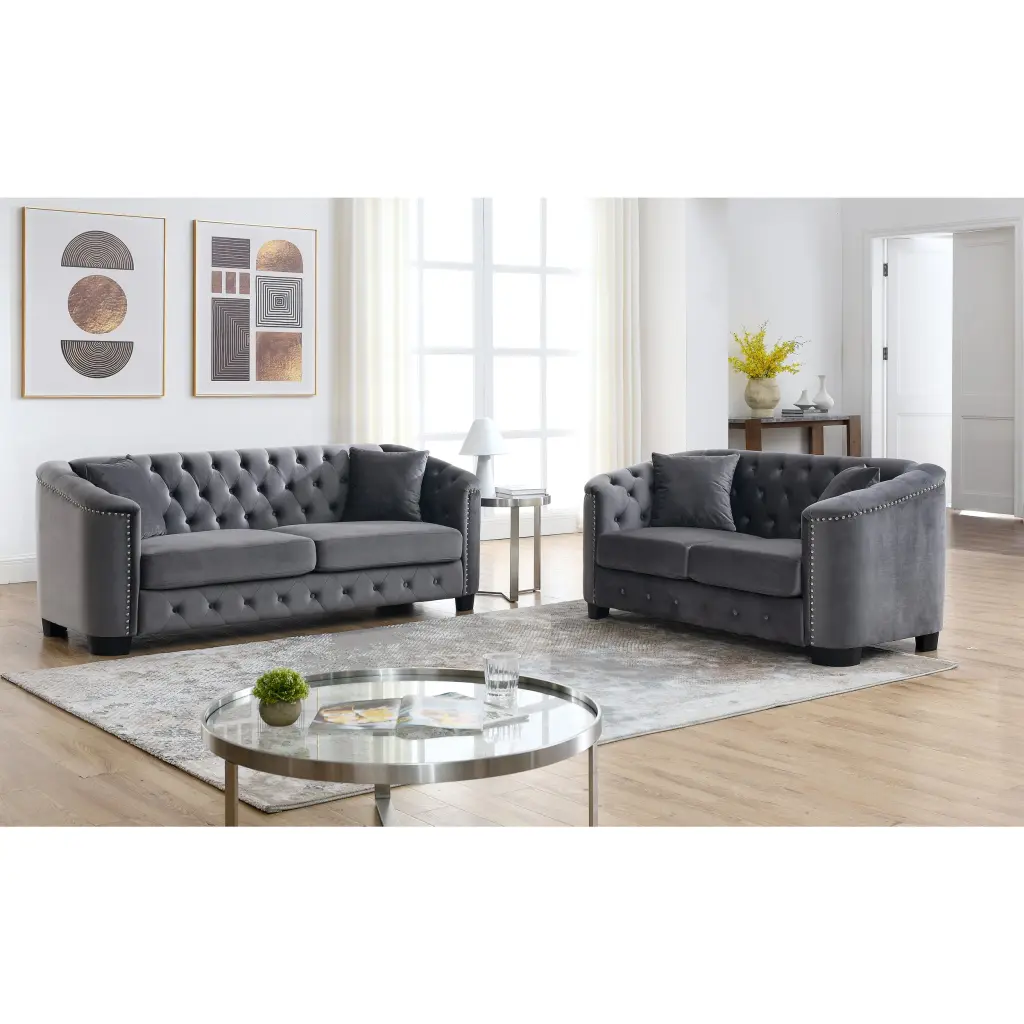 3 Seater 2 Seater Combination Sofa Velvet Grey Foam 5 Seat Living Room Furniture welike furniture