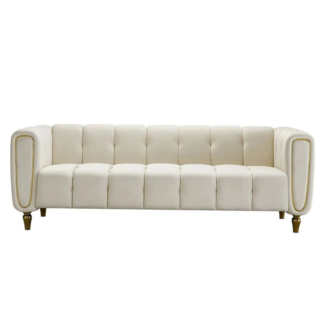 Modern Velvet Sofa 83 Inch Beige Velvet Living Room Couch wq furniture