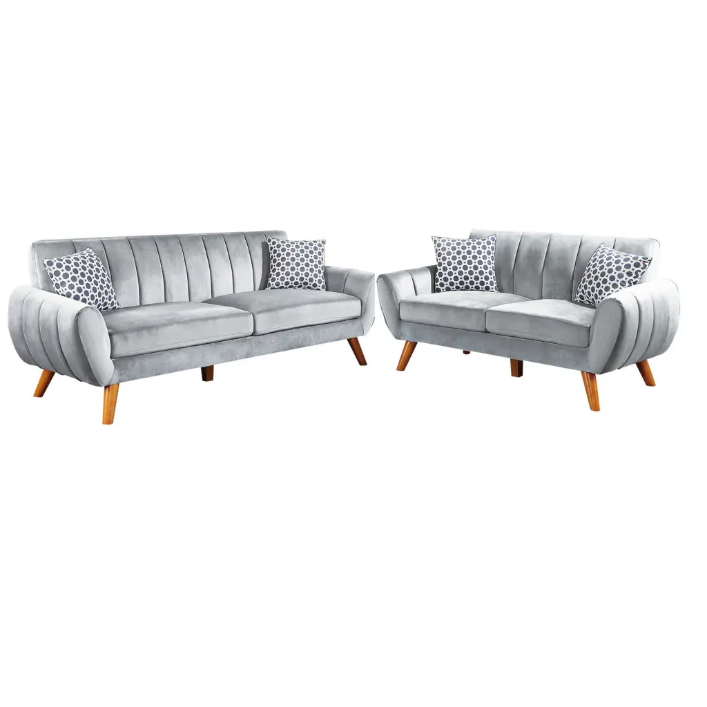 Eula 2 Piece Sofa And Loveseat Set 4 Throw Pillows Light Gray Velvet royal hampton
