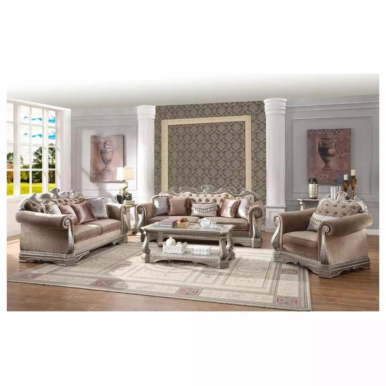 Acme Northville Sofa 5 Pillows Velvet and Antique Silver Acme Furniture