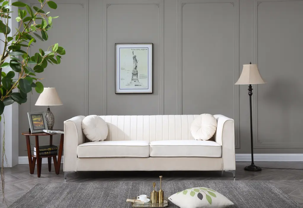 Delray G797A S Sofa 2 Boxes Ivory Ivory Foam Velvet glory furniture