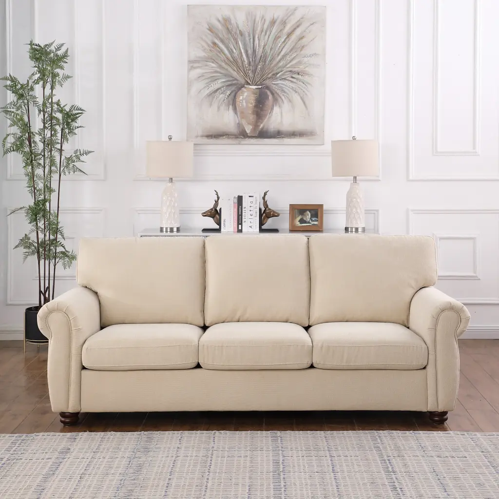 Beige Chenille Sofa Comfortable Living Room Couch homarni furnishings inc.---w1869