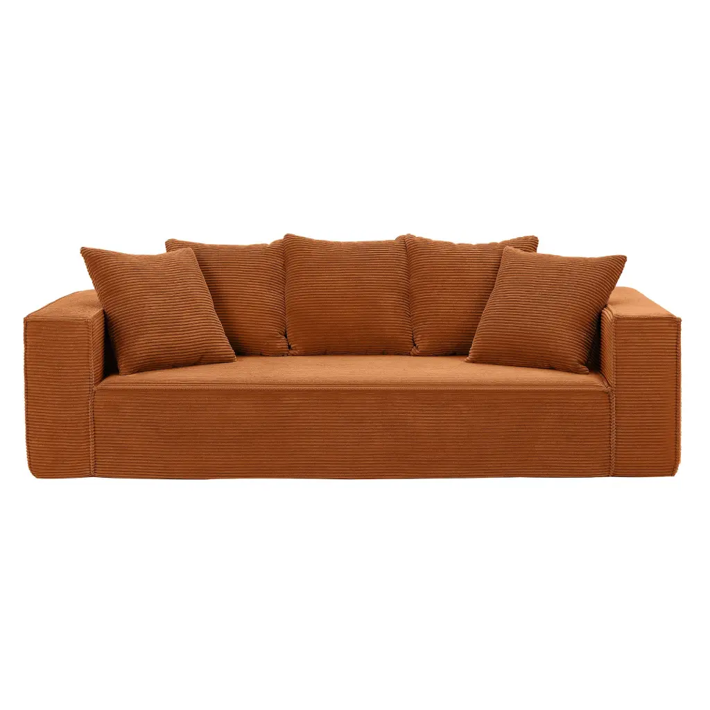 88.97 Inch Corduroy Sofa 5 Matching Toss Pillows Polished Design Spacious Couch justone interior