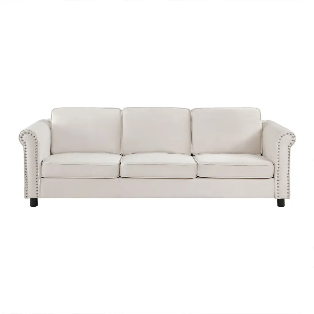 89.37 Inch Mid Century Modern Velvet Sofa Couch 3 Seater Beige justone interior