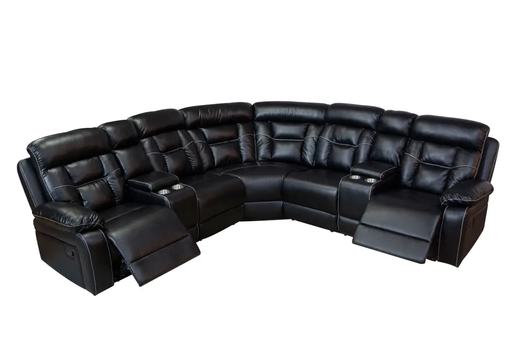 Manual Reclining Sofa Set Faux Leather 5 Seater Black PU Living Room justone interior