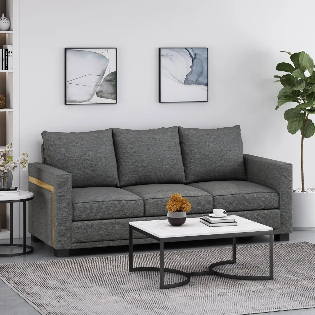 3 Seater Charcoal Wood Sofa Comfortable Cushions nh-cloudhouse