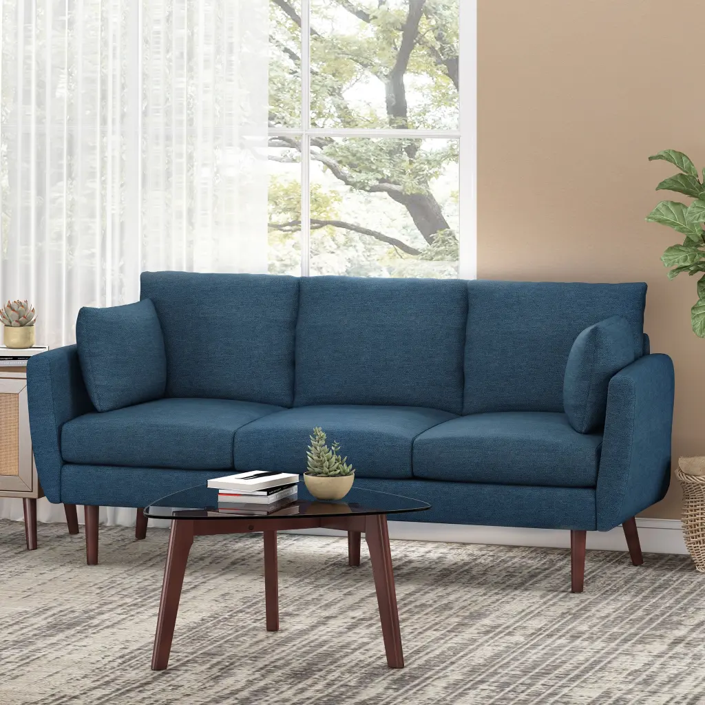 3 Seater Sofa Navy Blue Fabric Living Room nh-comfortcove