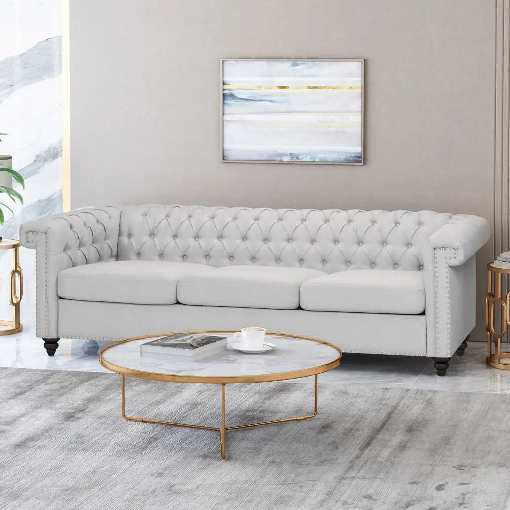 3 Seater Grey Fabric Sofa Modern Living Room Couch nh-inmax