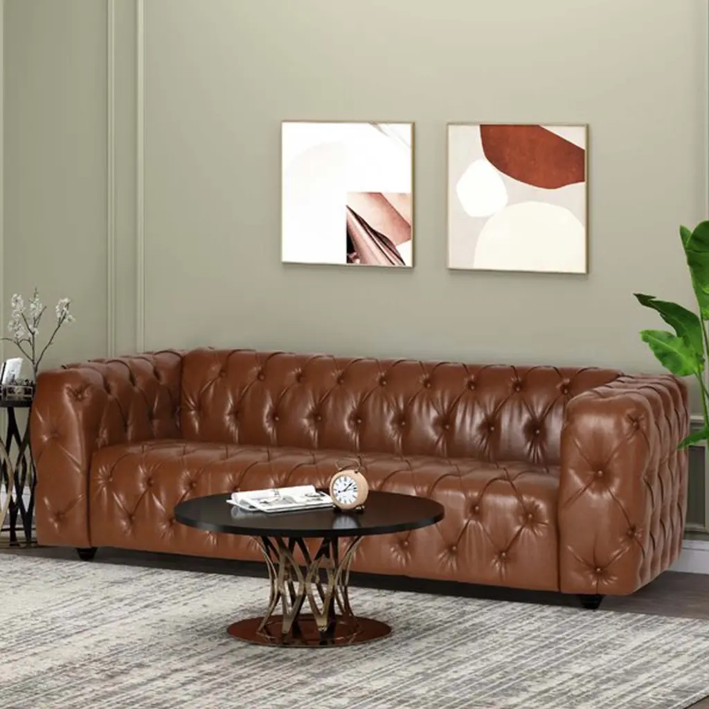 Mirod Comfy 3 Seat Sofa Wooden Legs, PU, Living Room And Study nh-mirod