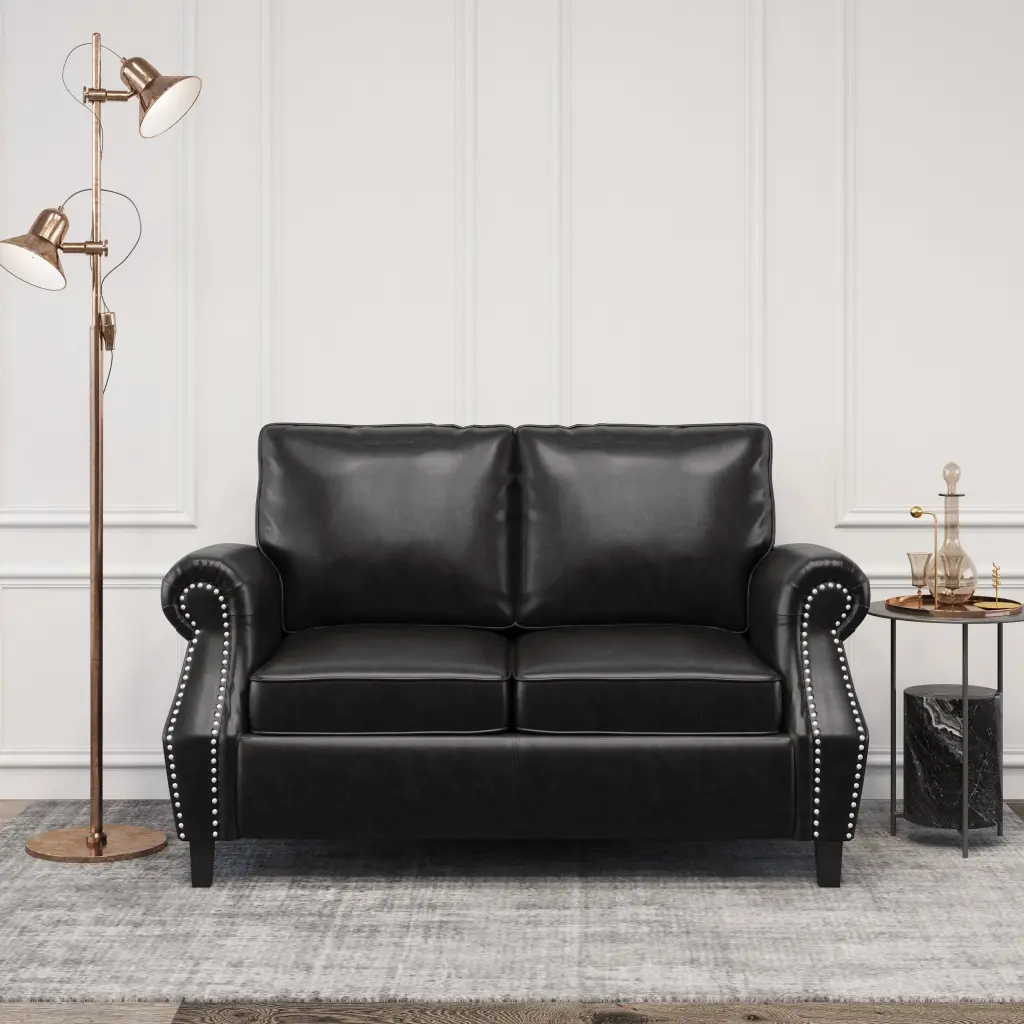 Black PU 2-Seat Sofa Living Room or Office nh-purenest