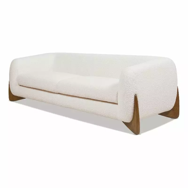 Pemberly Row Modern 90 Sherpa Sofa Ivory White Boucle Finish Living Room