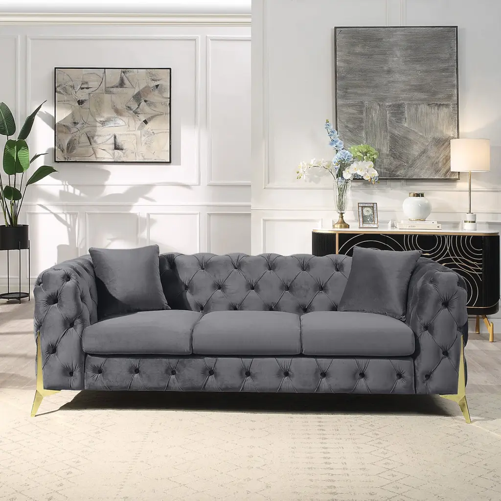 Grey Elegant Velvet 3 Seater Sofa Living Room w1241 artisan furniture