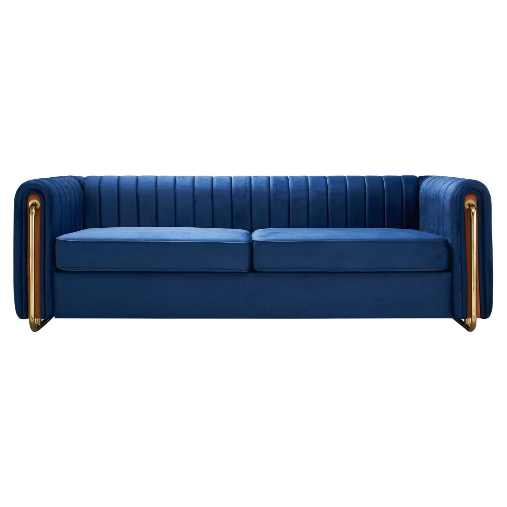 Contemporary Velvet Sofa Couch 84.25 Inch W Living Room Blue Velvet Sofa wq furniture