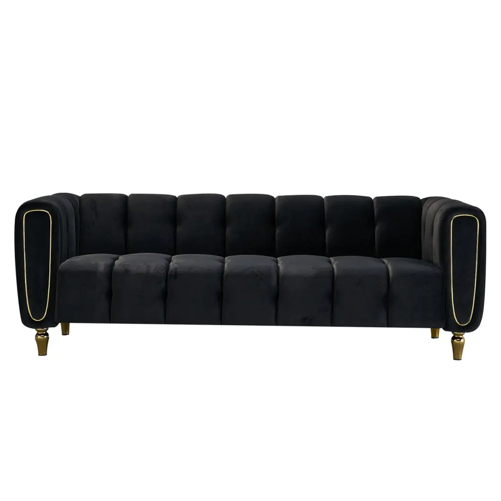 Modern Velvet Sofa 83 Inch Living Room Couch Black Velvet Upholstery wq furniture