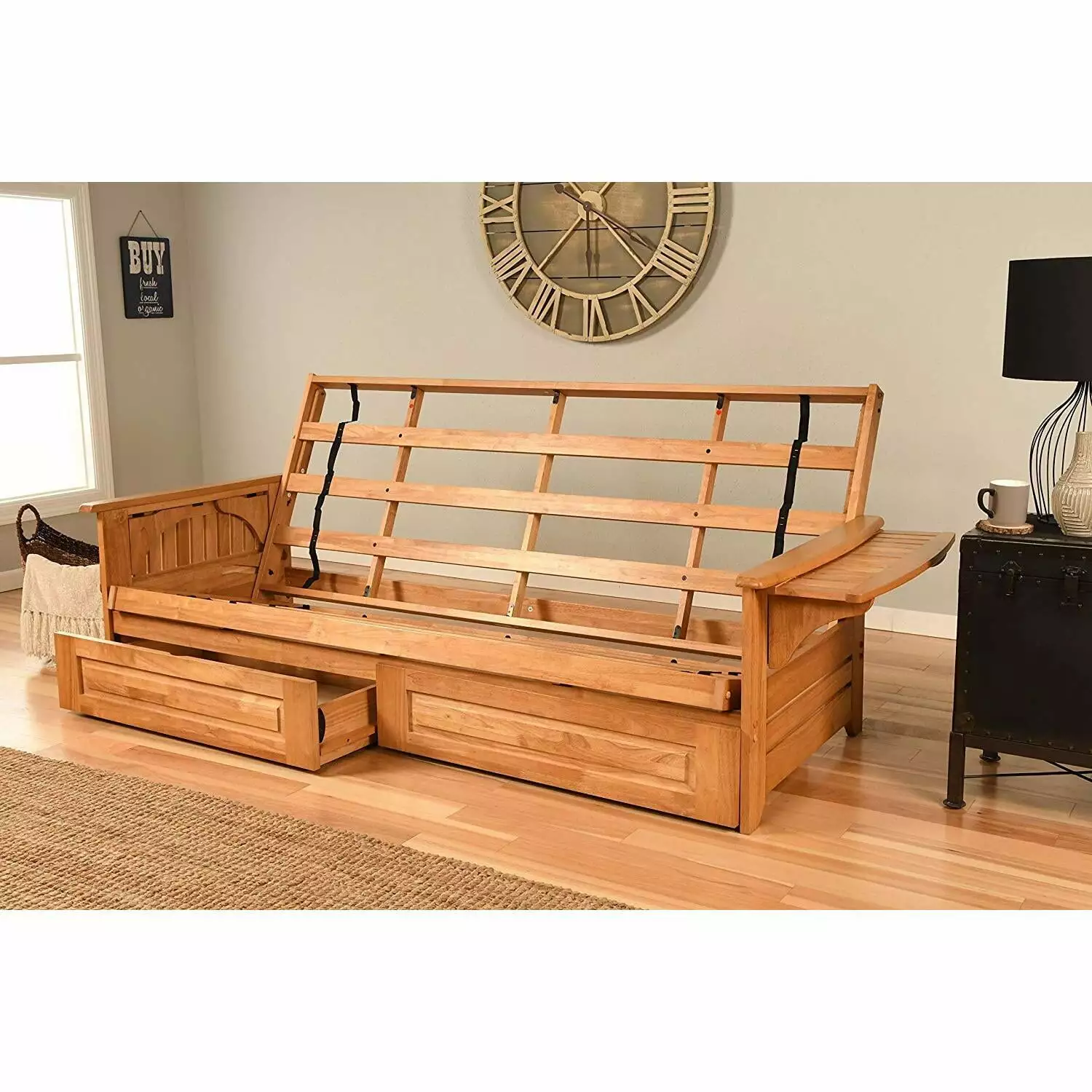 Kodiak Furniture Phoenix Queen Solid Wood Frame Bed Drawers Butternut Brown