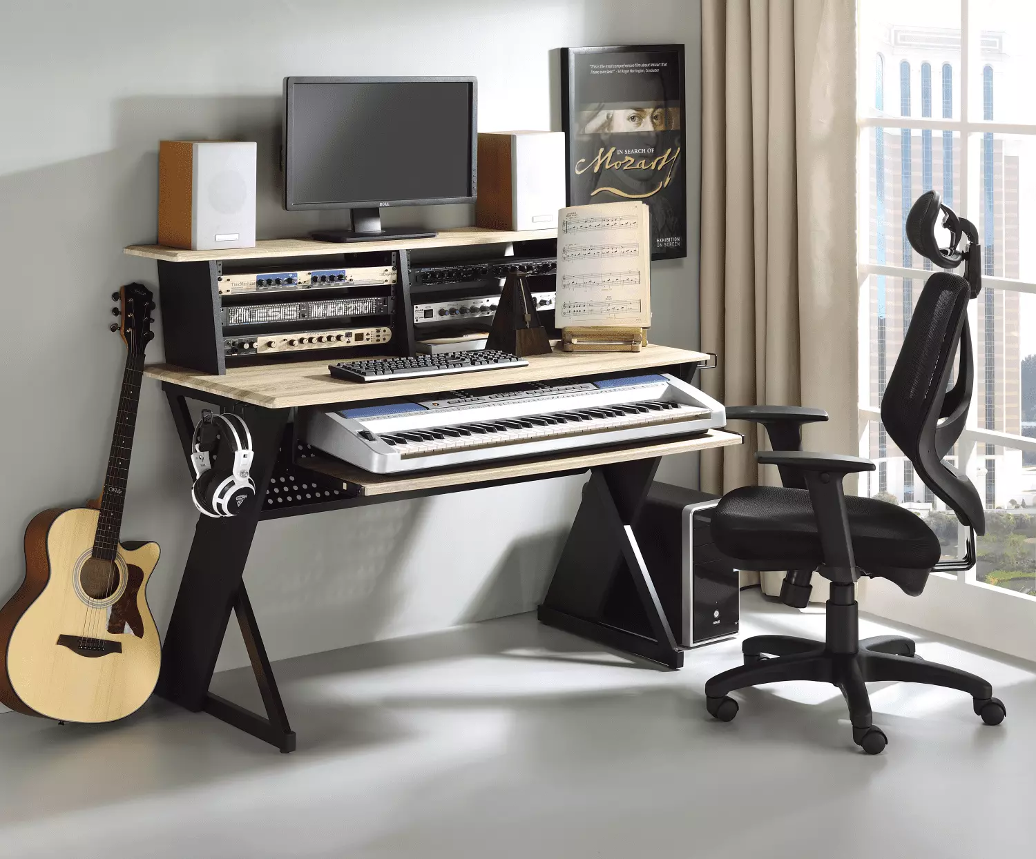 CoSoTower Music Desk Natural Black Finish Of00992 Compact Workstation