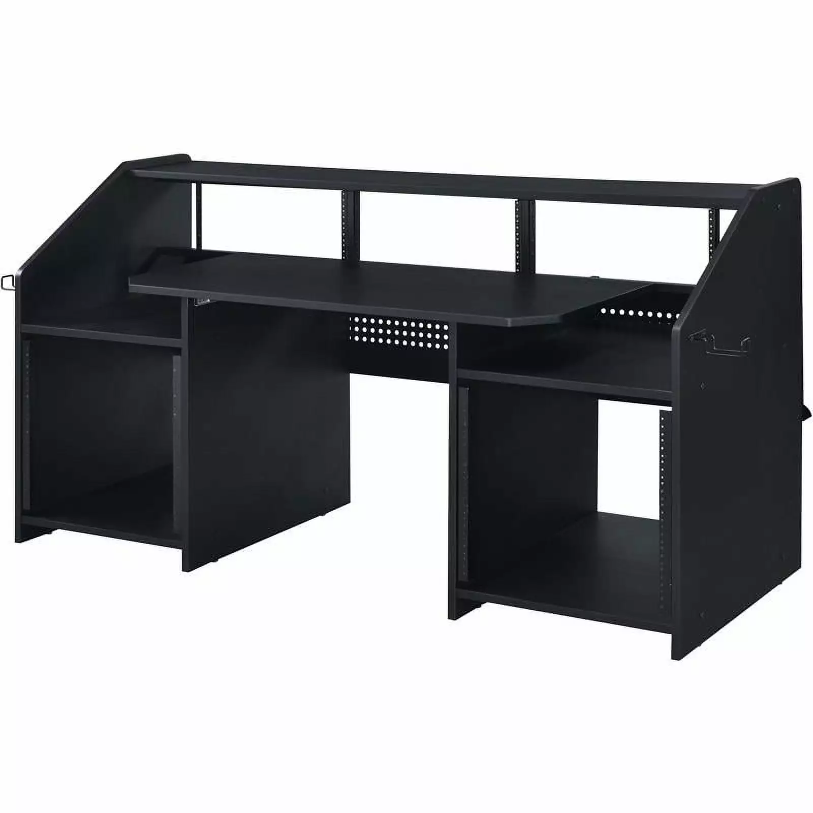 Pemberly Row Modern Wood Music Desk Shelves Black Finish