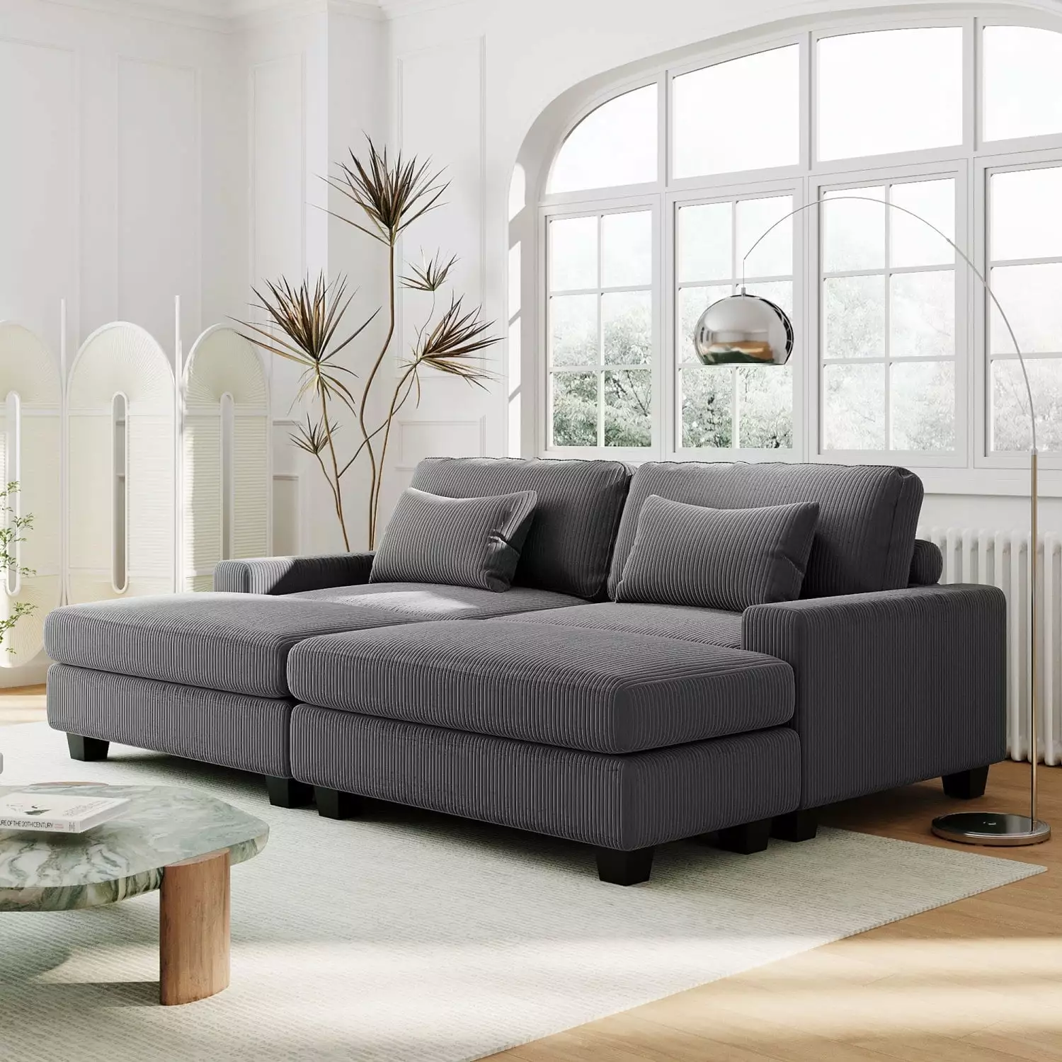 Miekor Furniture 90 Inch Square Arm Sofa Removable Back Cushions and 2 Pillows
