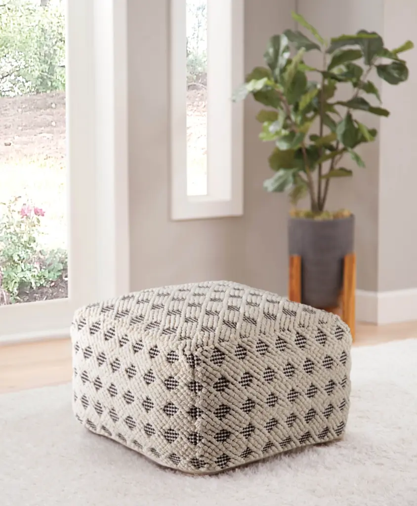 Kodi Square Pouf Pearl Silver and White Fabric Living Room Footrest steve silver furniture