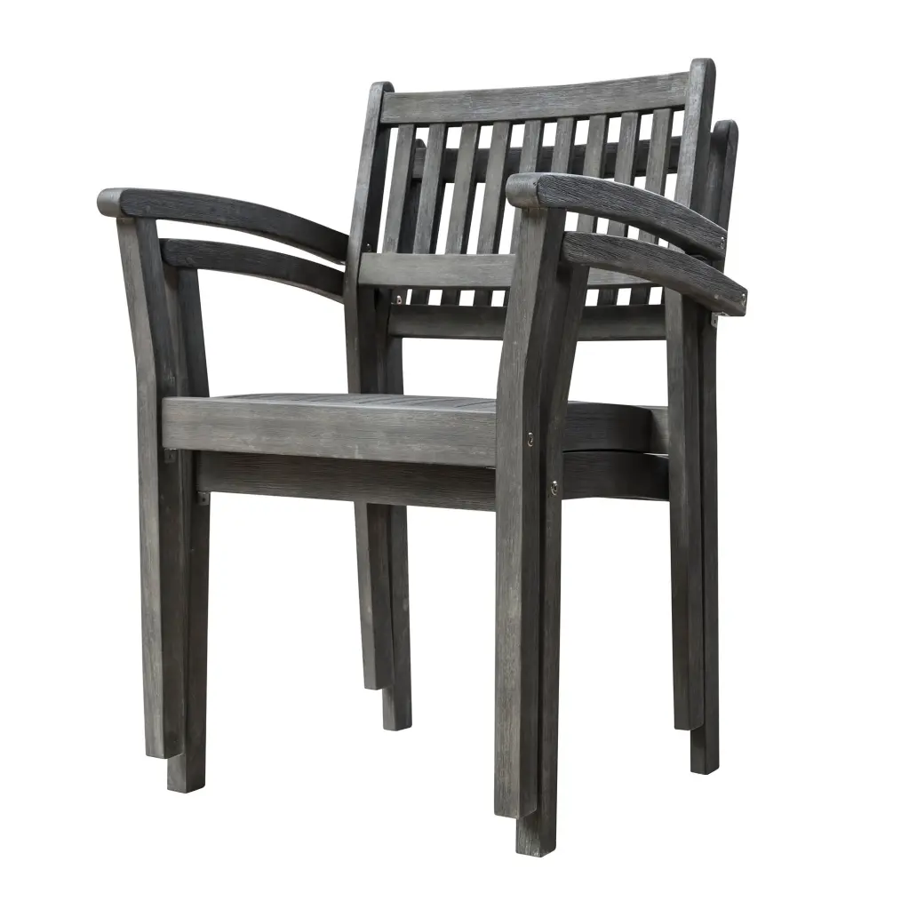 Renaissance Outdoor Patio Hand Scraped Wood Stacking Armchair Set 2 vifah