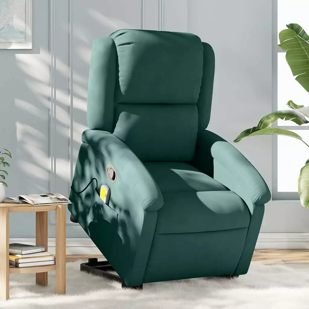 vidaXL Stand up Massage Recliner Chair Dark Green Velvet Modern Living Room Furniture