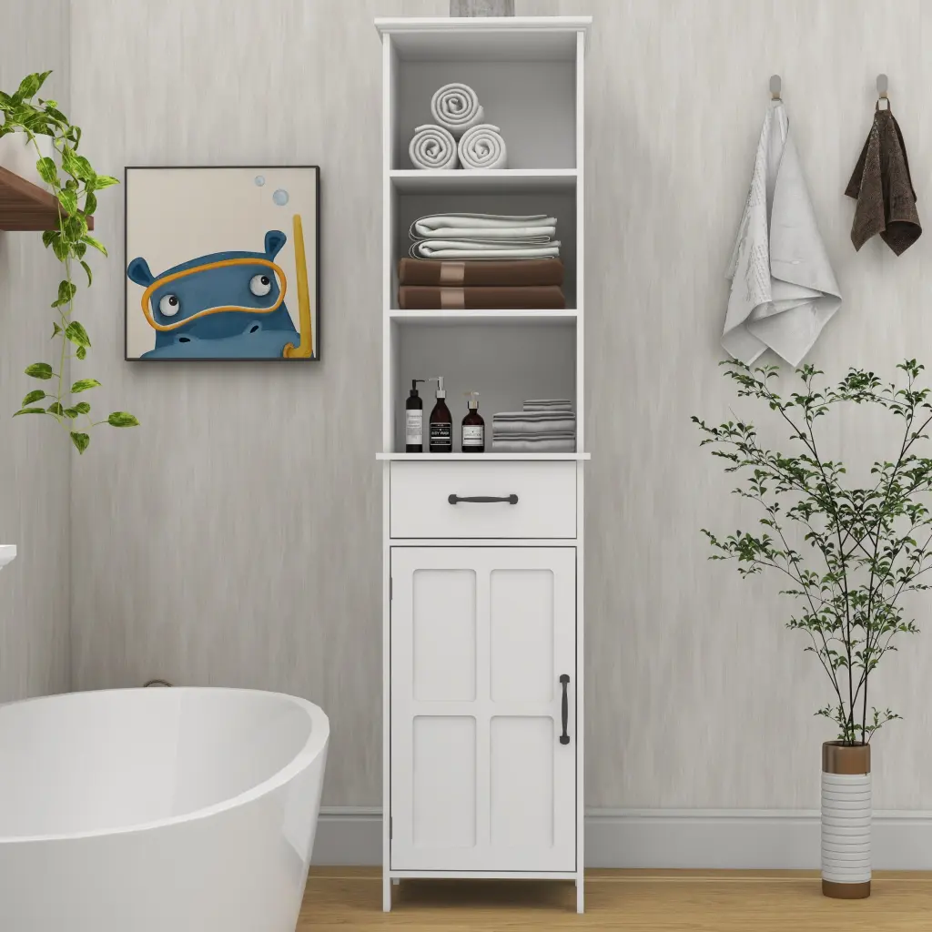Floor Standing Cabinet 1 Door and 1 Drawer White MDF cl worthy houseware co.-ltd.