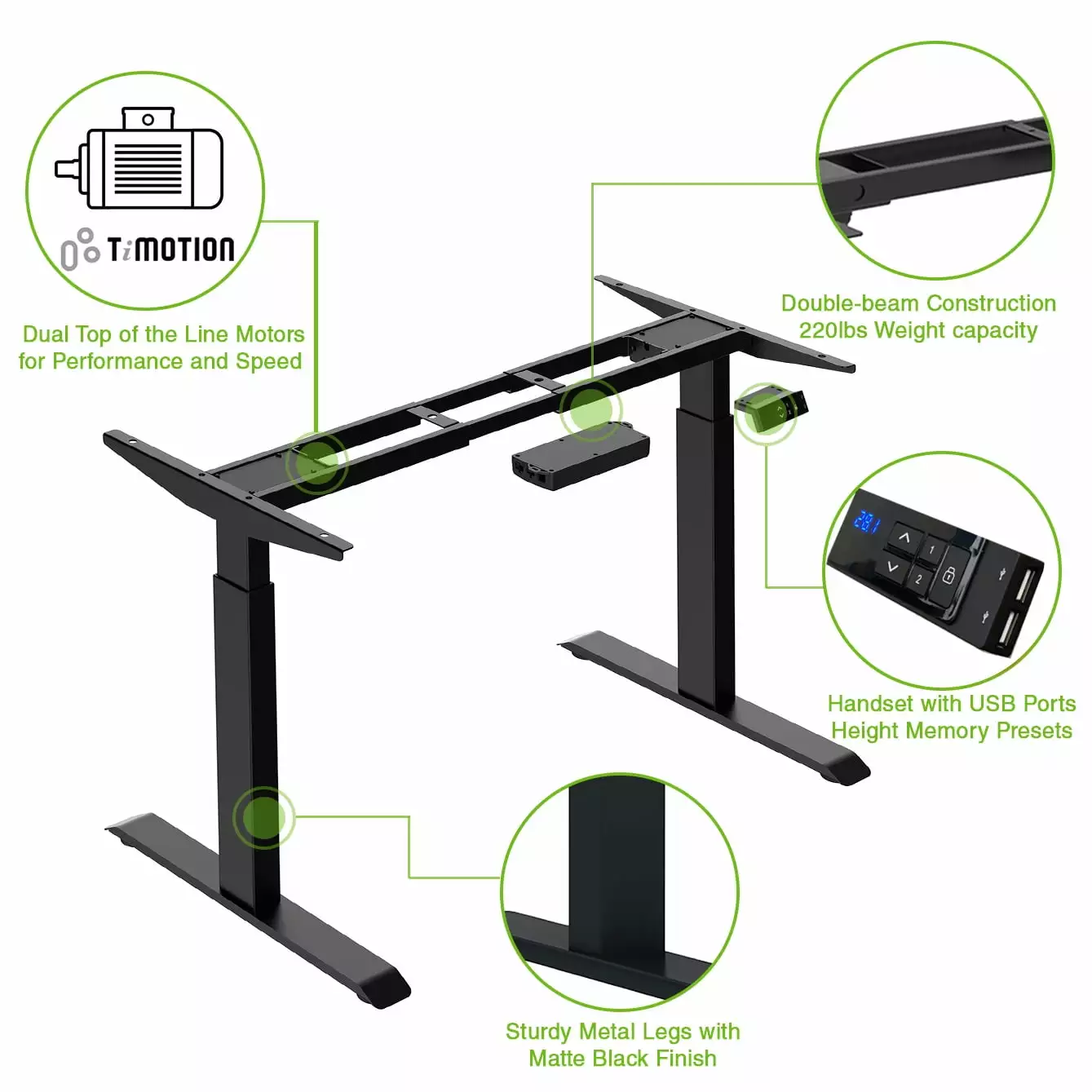 AdvanceUp Dual Motor Adjustable Electric Stand Up Office Desk Frame USB