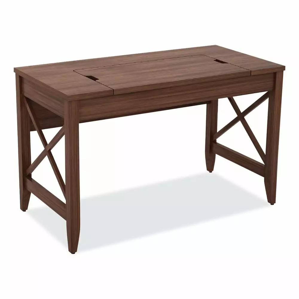 Alera WDE4824-T-WA Sit-to-Stand Table Desk Modern Walnut Adjustable Height Office Desk