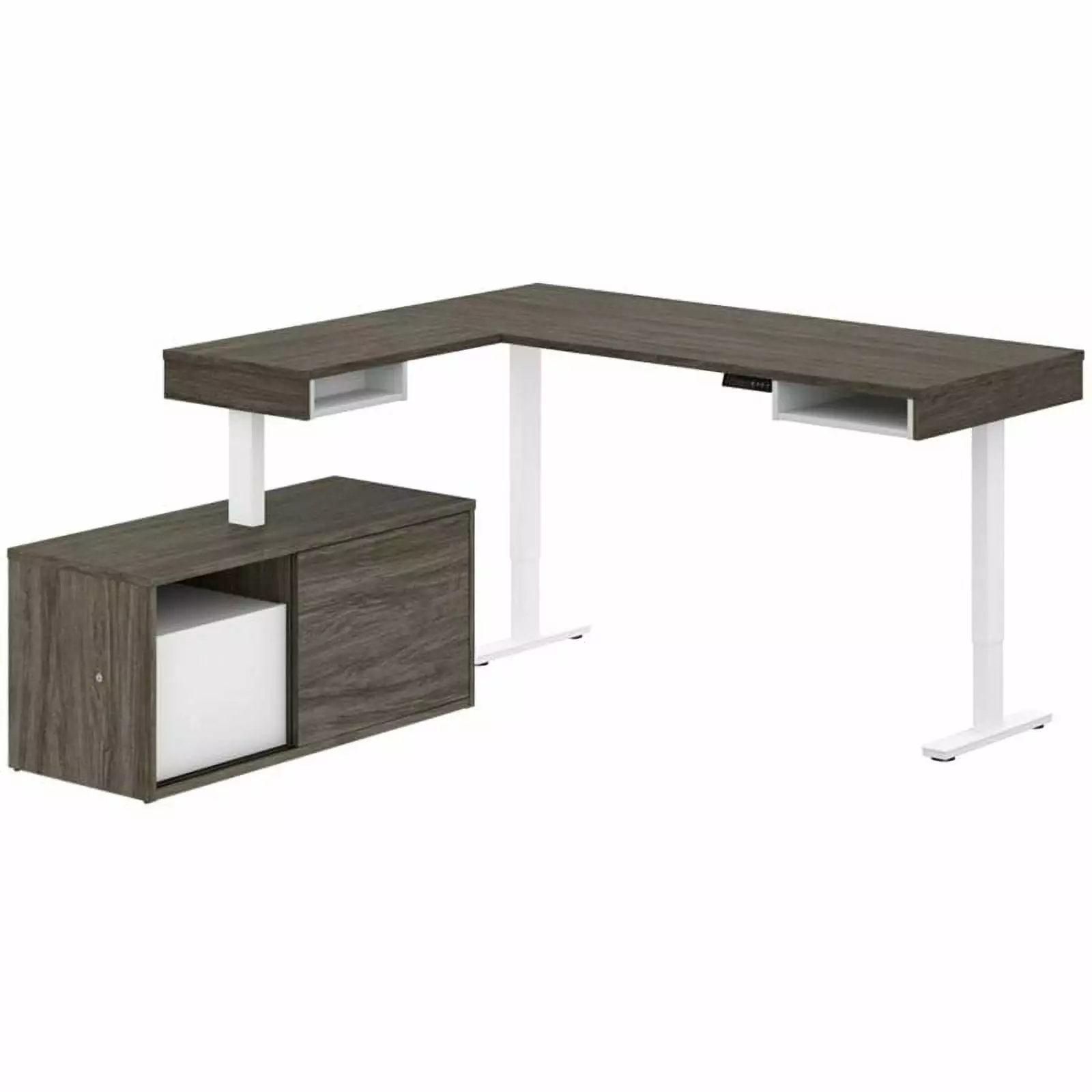 Atlin Designs Walnut Gray L Shaped Adjustable Standing Desk Credenza