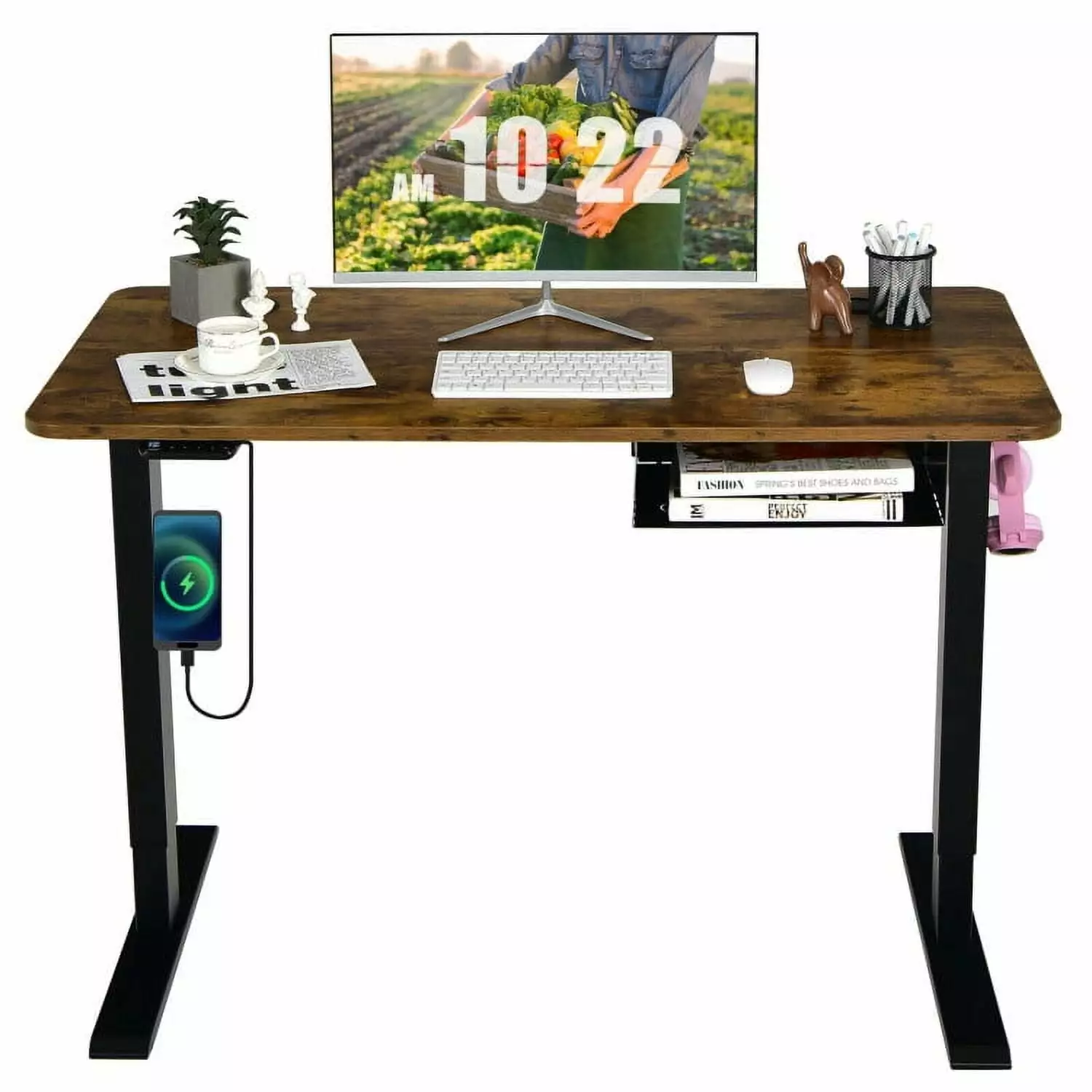 Barara King 48-inch Electric Height Adjustable Standing Desk Control Panel Rustic Brown Computer Desk Workstation