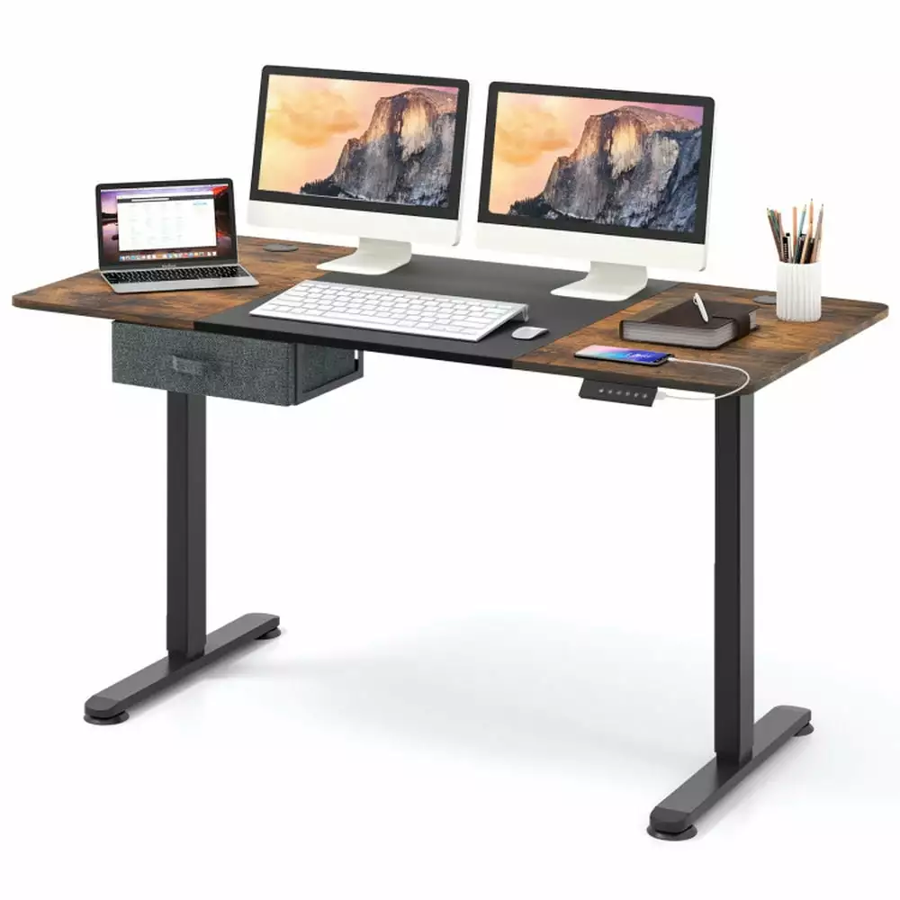 Barara King Standing Desk - Height Adjustable Electric Computer Desk Workstation USB Charging Port - Black