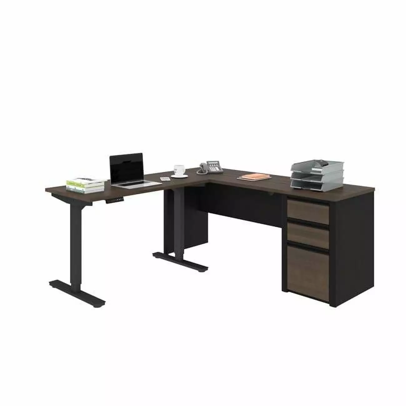 Bestar Connexion 2 Piece Standing Desk Set Antigua and Black - Adjustable Height Office Furniture