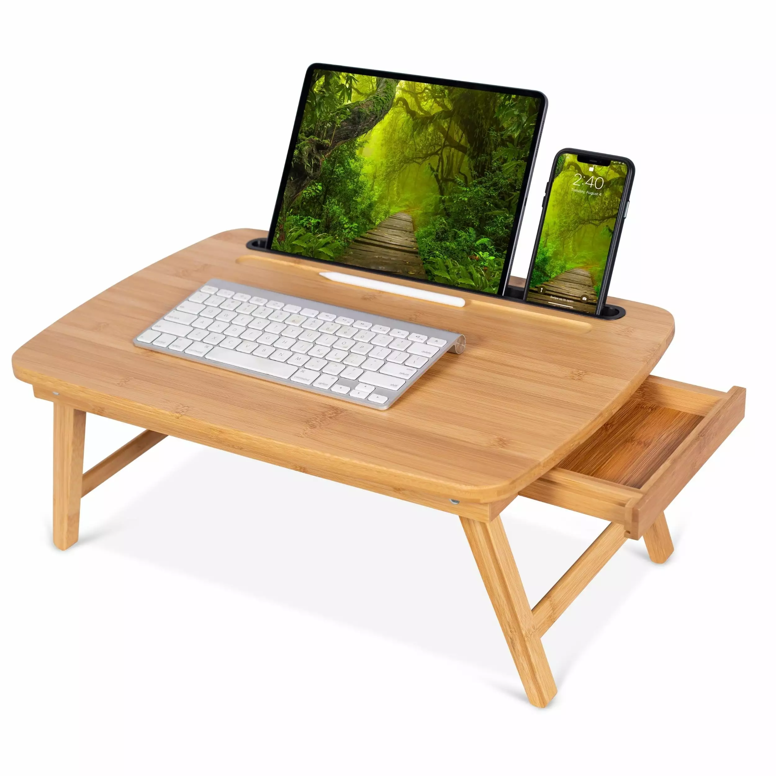 BirdRock Home Portable Sit Stand Desk Storage Drawer Media Slot Natural BirdRock Brands