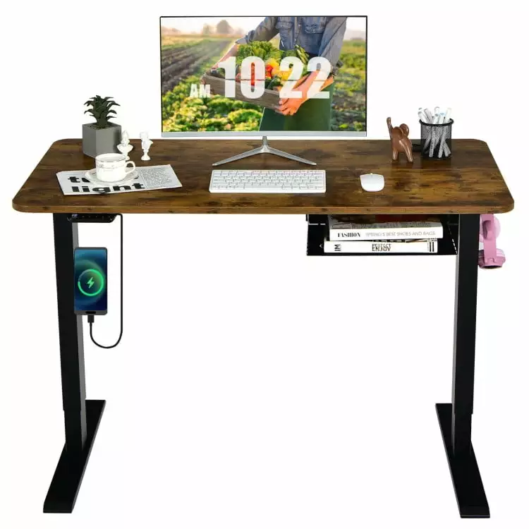 Canddidliike 48-inch Electric Height Adjustable Standing Desk Rustic Brown Gaming Desk Study Working Writing
