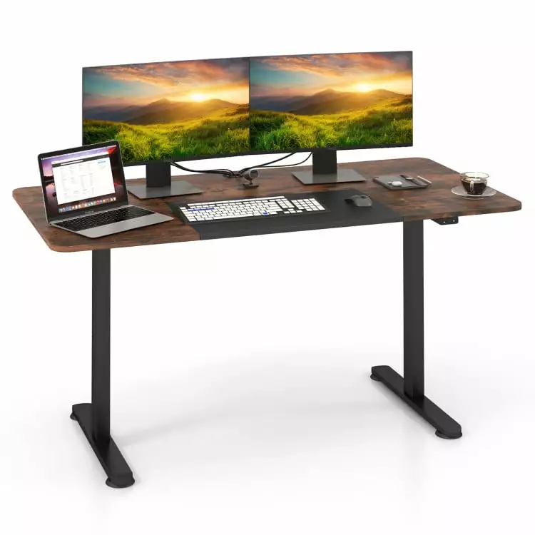 Canddidliike 55 Inch Electric Height Adjustable Office Desk Cable Management Hole - Brown Gaming Desk Study Work Writing