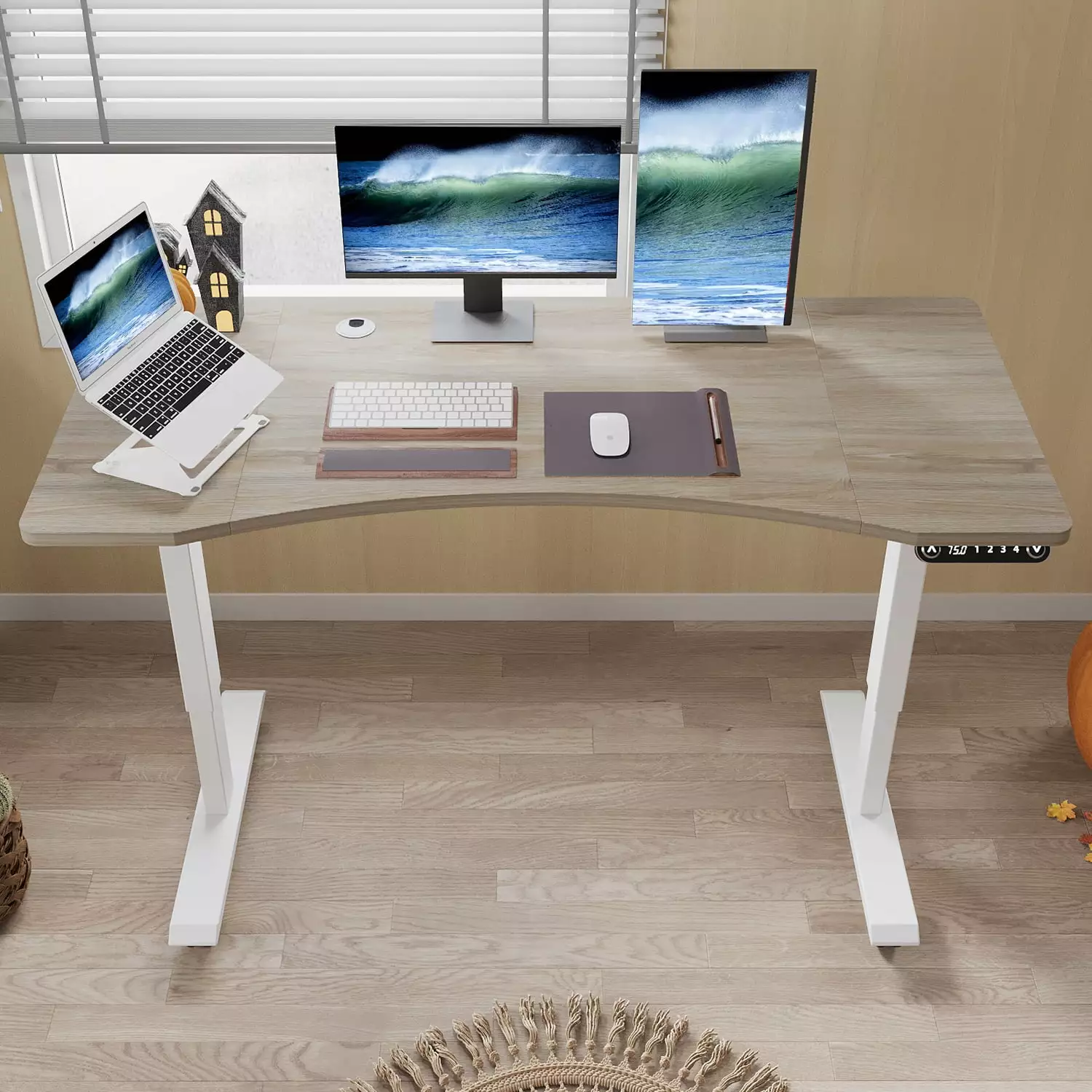 CometMin Electric Height Adjustable Stand up Desk Computer Table - Ergonomic Desk 55 Maple Finish