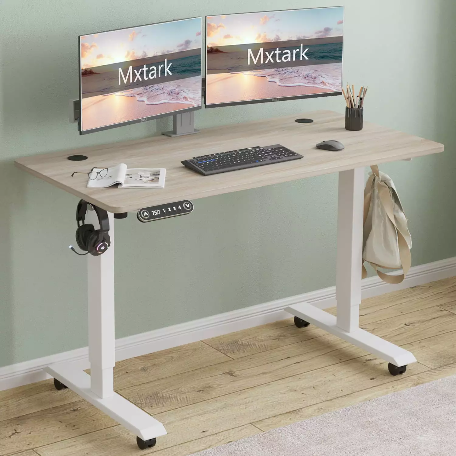 CometMin Electric Height Adjustable Standing Desk 48 Inch Oak Stand Up Desk Workstation